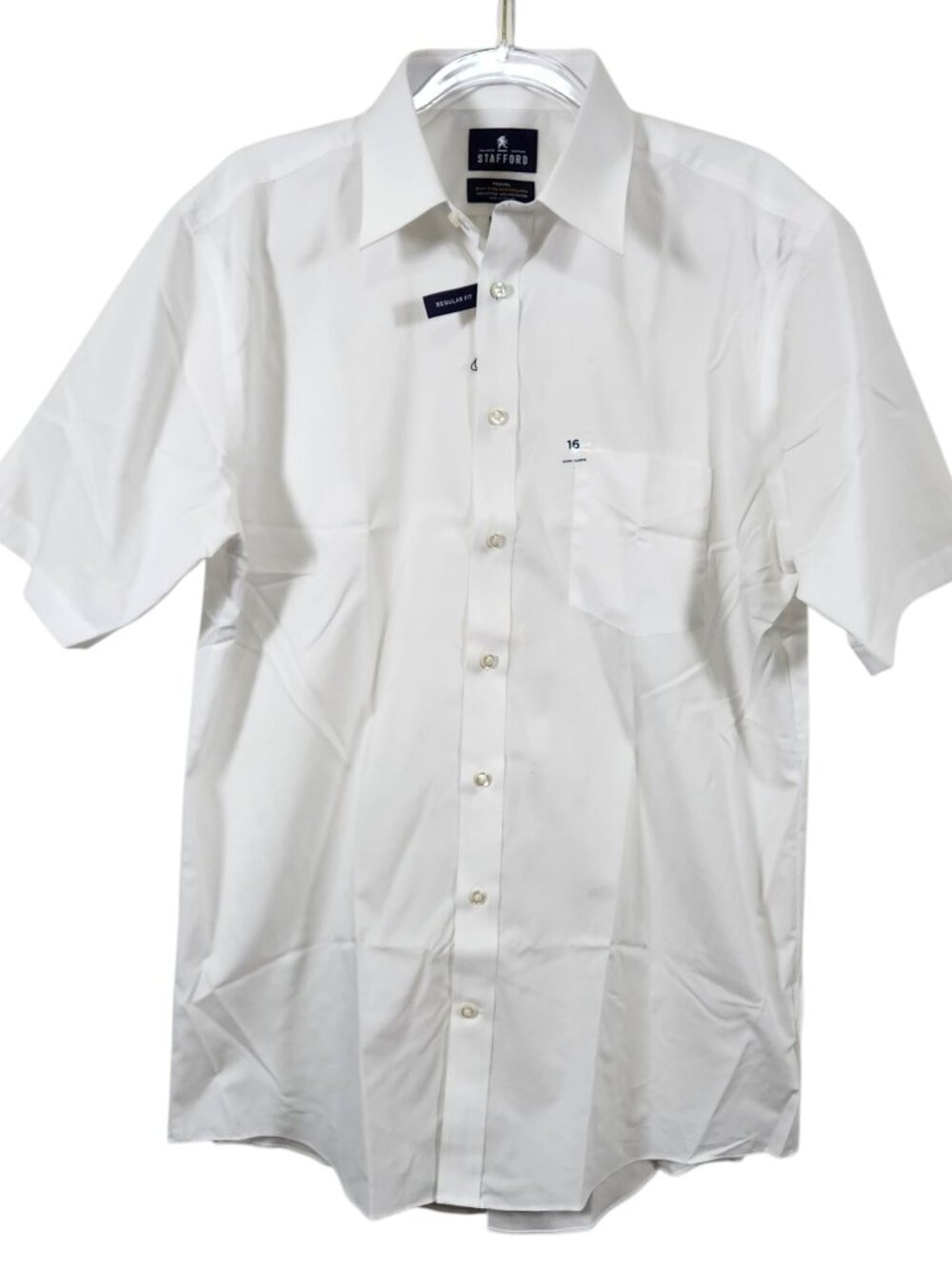 Stafford Travel Mens Shirt Size 16 Regular White Short Sleeve Cotton Poly NEW